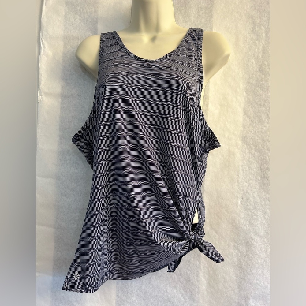 Athleta women’s tank‎ top Max Outside Tie Knot in Navy blue stripe Sz-S Z8